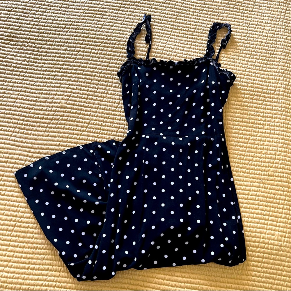 Polka dot Ruffle Trim Midi Dress with Slit